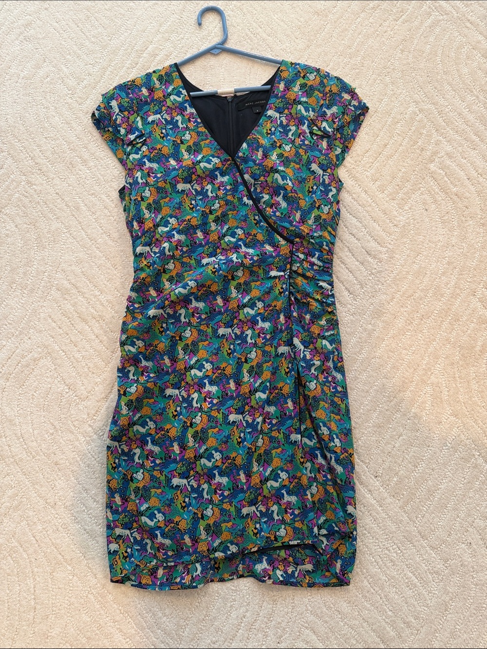 Marc Jacobs Teal, Purple and Green Floral Wrap Dress